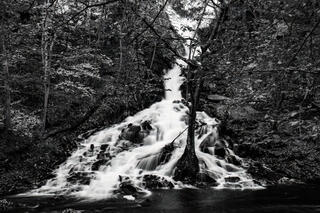 Black and white Agawamuck Falls.