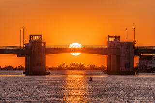 Robert Moses Causeway Drawbridge sunset.
