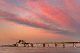 Pink sky over Robert Moses Causeway.