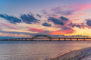 Pink and yellow Robert Moses Causeway.