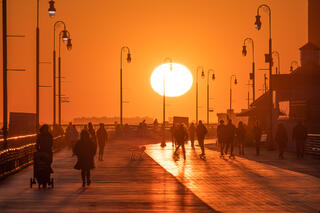 Long Beach boardwalk sunset.